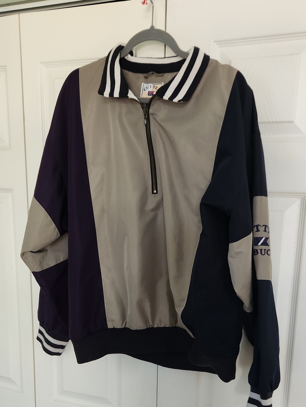 Vintage Cutter & Buck Taupe, Navy & Purple Colorblock Half-Zip Windbreaker
